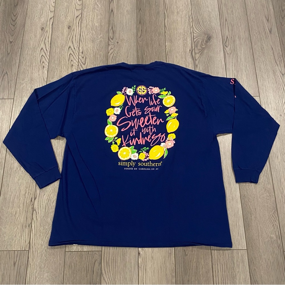 Simply Southern Graphic T Shirt Women’s XXL Long Sleeve Navy Blue Lemon Kindness - Picture 8 of 13